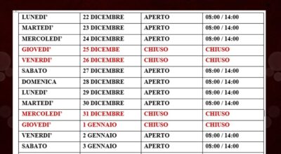 VARIAZIONI ORARI CIMITERO PERIODO NATALIZIO